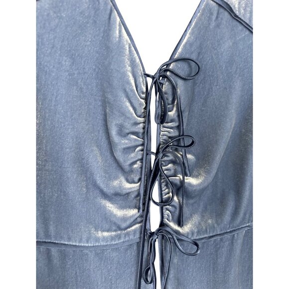 Intermix Blue Velvet Top Size 4 Long Sleeve Peplum Tie Front Boho Fairy Goth - Picture 11 of 15